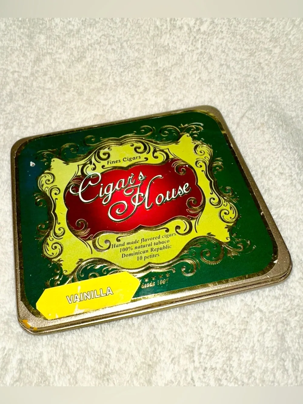 Vintage Cigar’s House Tin Pocket Case Empty Tobacco Trinket Box